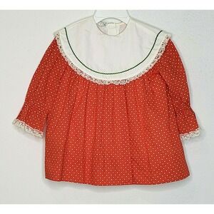 Vintage Mini World Girls Dress Size 3 Red Swiss Dot Lace Trim Layered 2 Piece